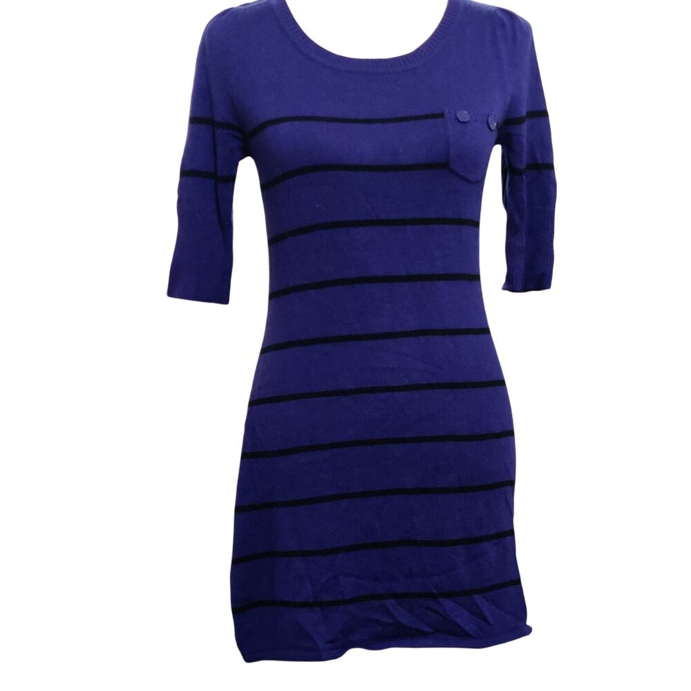 Takeout Womens Sweater Dress Pocket Button Accents Y2K Purple Black Striped Sz L